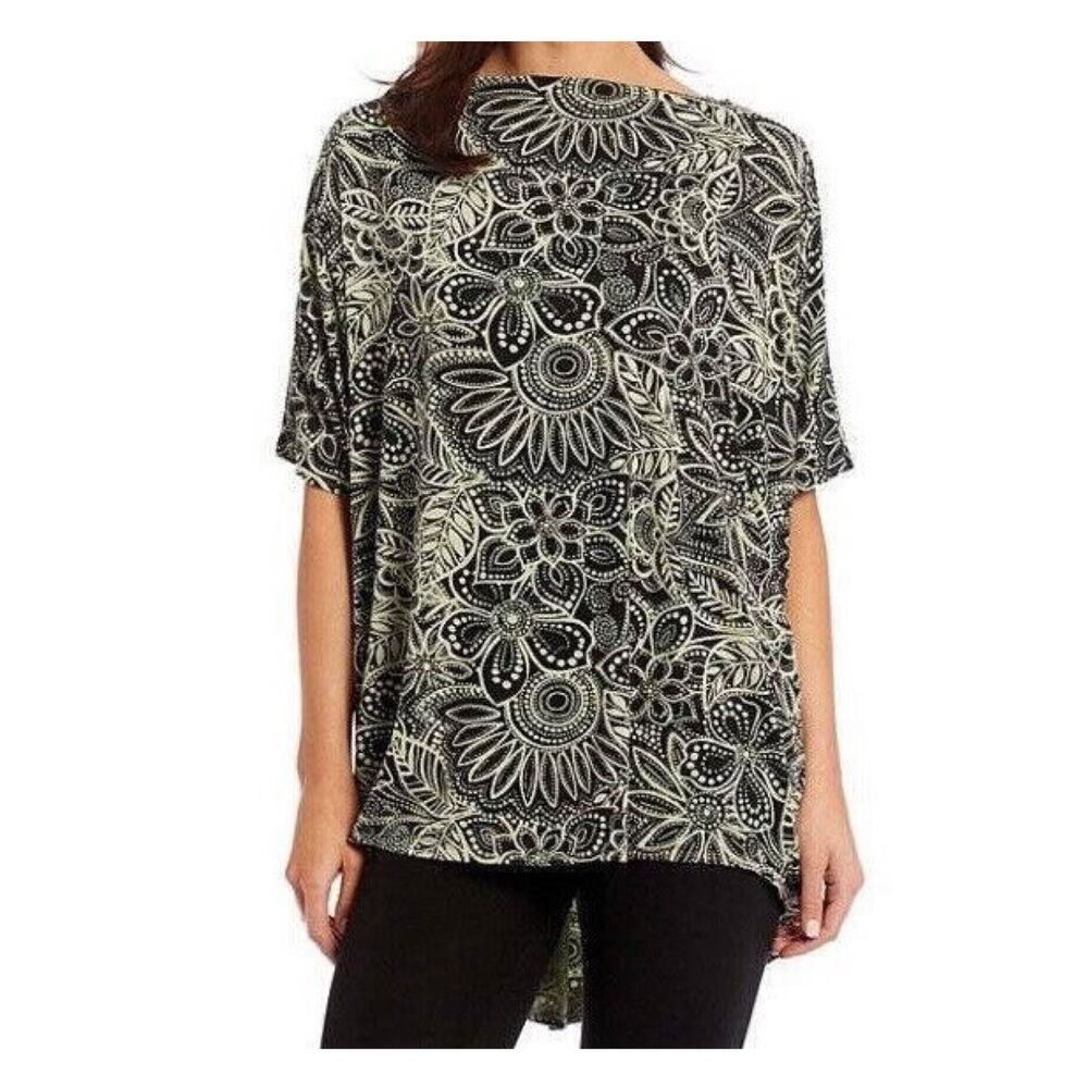 Bryn Walker Green&Brown Leaf Print Cowl Neck Dolman Sleeve Poncho Blouse Sz.L